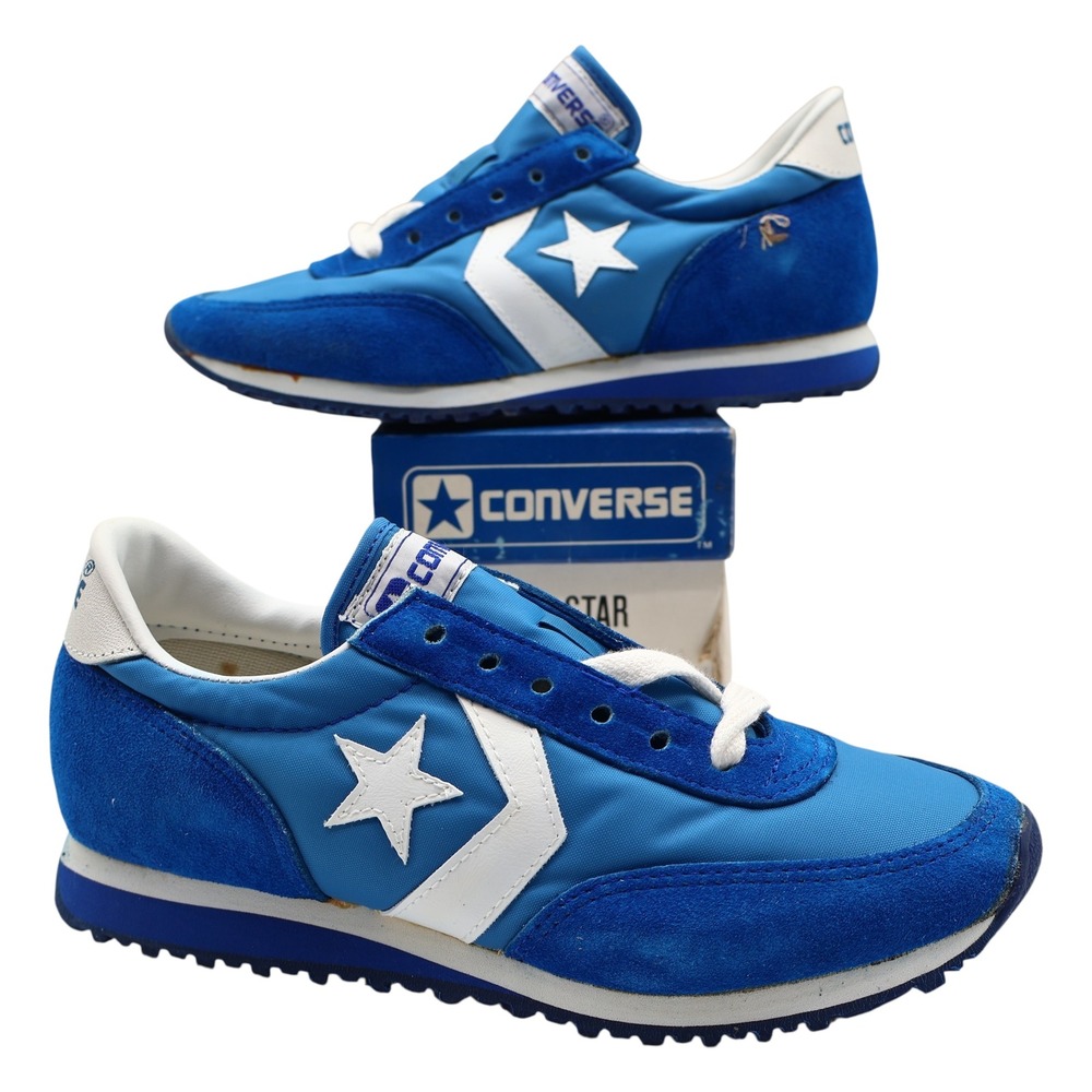 Converse Road Star Boys Size 3.5 Vintage 80s Blue White Nylon Suede Sneakers
